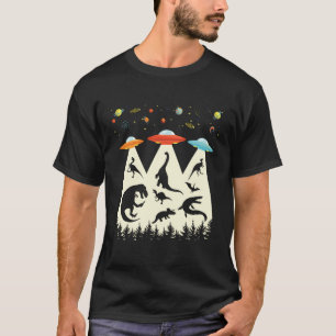 Funny Dinosaur Ufo Lover Gift Retro Vintage Alien T-Shirt