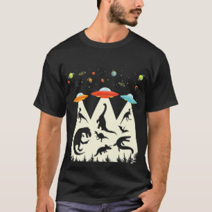 Funny Dinosaur UFO Lover Gift Retro Vintage Alien T-Shirt