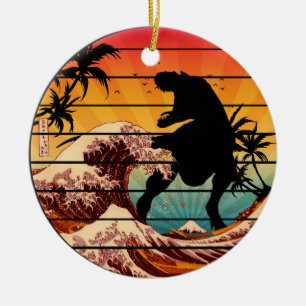 FUNNY DINOSAUR WAVE OF KANAGAWA VINTAGE CERAMIC TREE DECORATION