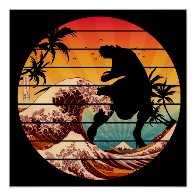 FUNNY DINOSAUR WAVE OF KANAGAWA VINTAGE POSTER (Front)