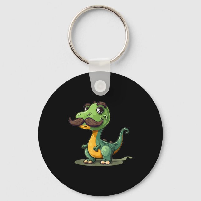 Funny Dinosaur With Mustache Beard For Adults And  Key Ring (Front)