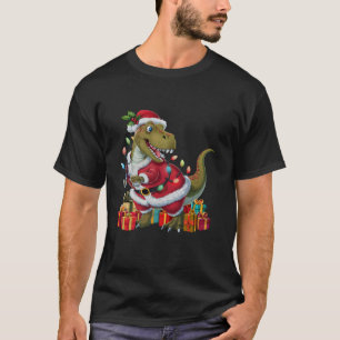 Funny Dinosaur Xmas Lighting Santa Dinosaur Christ T-Shirt