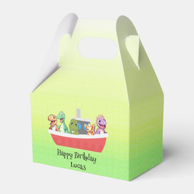 Funny dinosaur Yacht Birthday party DIY Name Favour Box (Front Side)