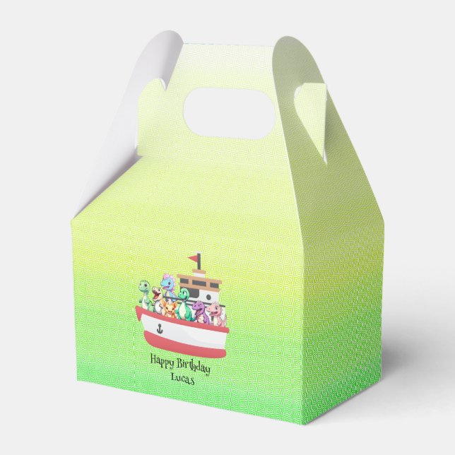 Funny dinosaur Yacht Birthday party DIY Name Favour Box (Front Side)