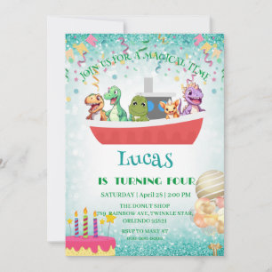 Funny dinosaur Yacht Birthday party DIY Name Holiday Card