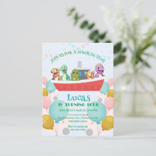 Funny dinosaur Yacht Birthday party DIY Name Postcard