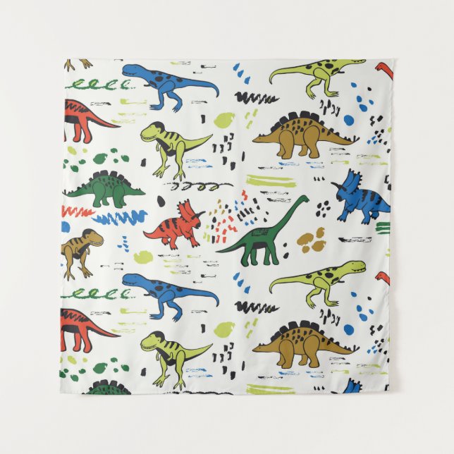 funny dinosaurs graphic colour pattern tapestry (Front)