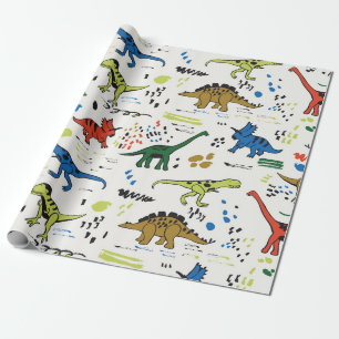 funny dinosaurs graphic colour pattern wrapping paper