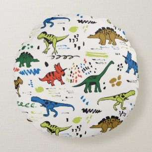 funny dinosaurs graphic pattern round cushion