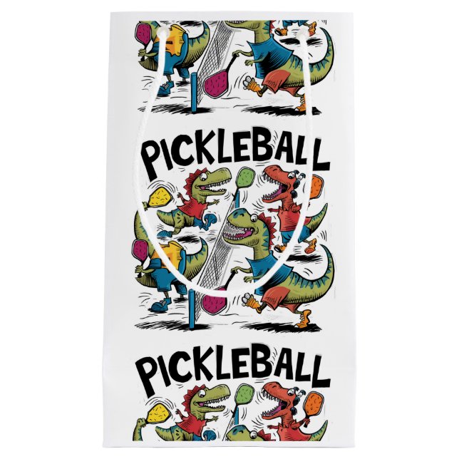 Funny Dinosaurs Playing Pickleball abstract Small Gift Bag (Front)