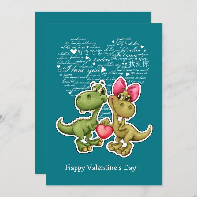 Funny Dinosaurs Valentine's Day Flat Cards (Front/Back)