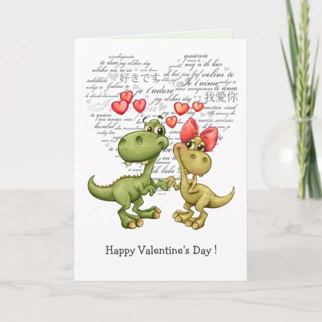 Funny Dinosaurs Valentine's Day Greeting Card (Front)