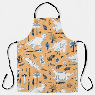 funny dinosaurs with palm leaves pattern apron