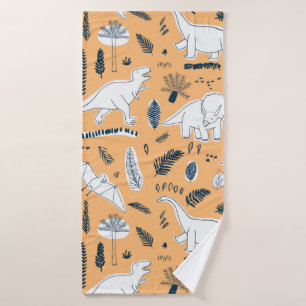funny dinosaurs with palm leaves pattern bath towel