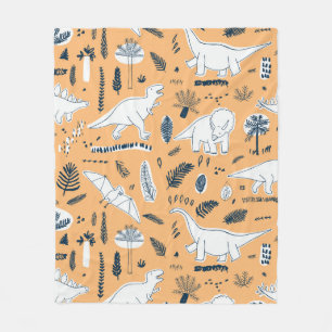 funny dinosaurs with palm leaves pattern fleece blanket