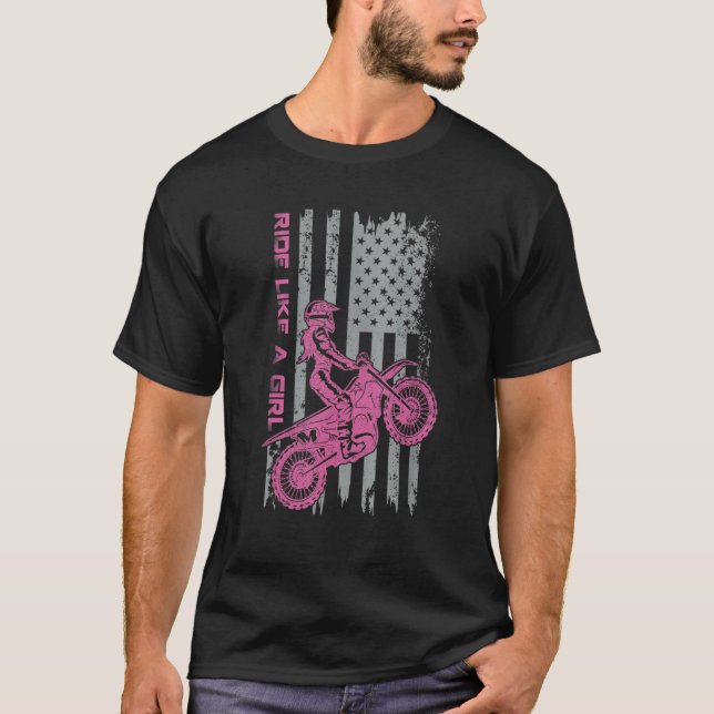 Funny Dirt Bike - Motocross US Flag Shirt, Ride Li T-Shirt (Front)