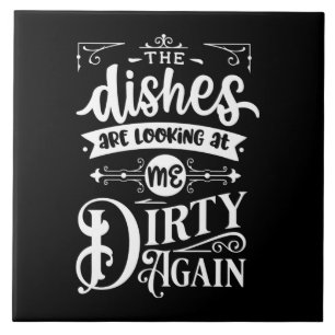 funny dirty dishes word art tile