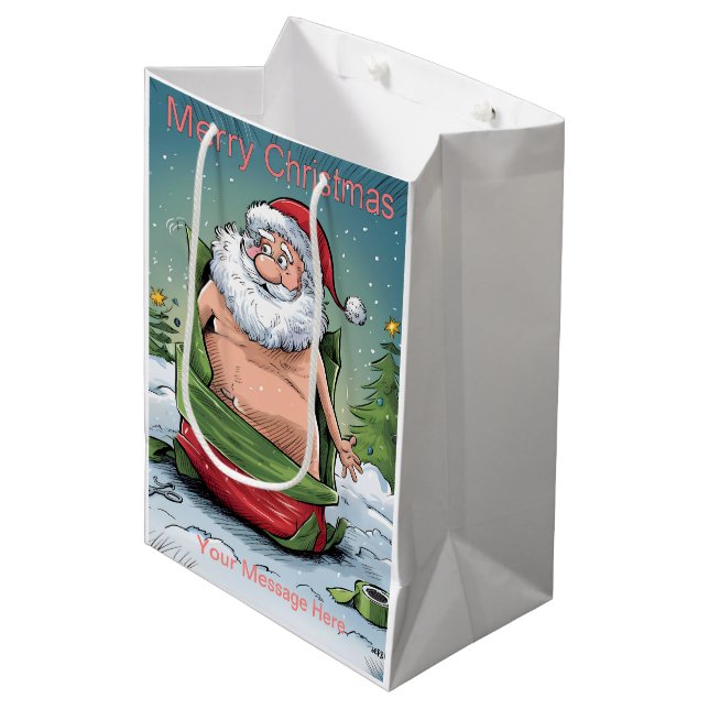 Funny Dirty Santa Christmas Collection Medium Gift Bag (Front Angled)