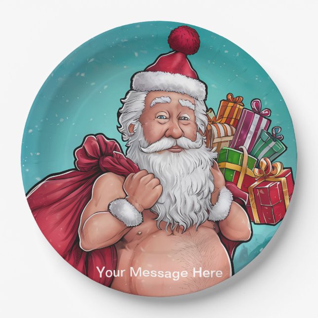 Funny Dirty Santa Christmas Collection Paper Plate (Front)