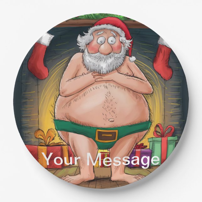 Funny Dirty Santa Christmas Collection Paper Plate (Front)
