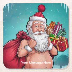 Funny Dirty Santa Christmas Collection Square Paper Coaster