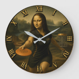 Funny Disc Golf Mona Lisa Disc Golfer Gift Large Clock