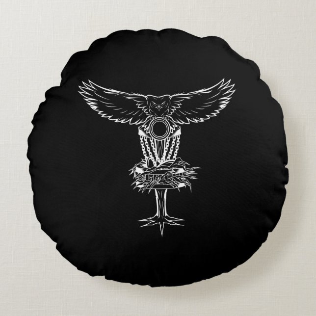 Funny Disc Golf Owl Wooden Basket Chain Protector Round Cushion (Front)