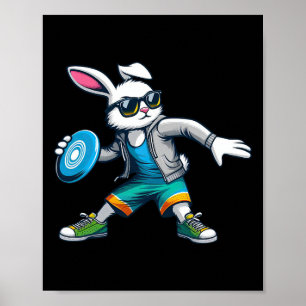 Funny Disc Golf Player Bunny Kids Womens Men Easte Poster