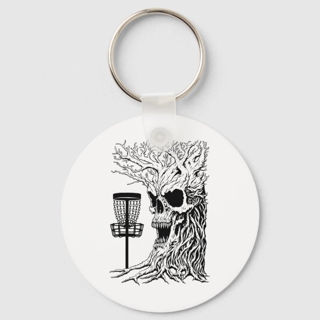 Funny Disc Golf Player Stupid Guardian Trees Skull Key Ring (Front)