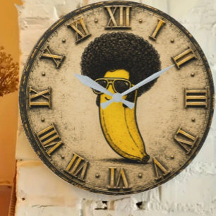 Funny Disco Retro Afro Banana Large Clock