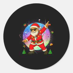 Funny Disco Santa Xmas Lights Girls Boys Kids Chri Classic Round Sticker