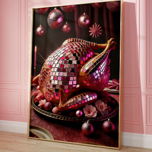 Funny Disco Turkey Wall Art Poster