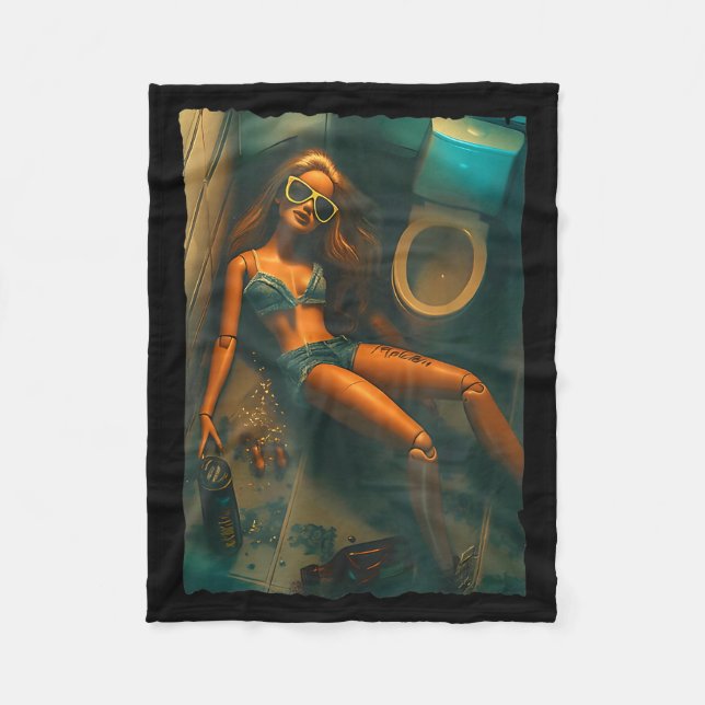 Funny Disgusting Doll Face Drinking Meme  Fleece Blanket (Front)