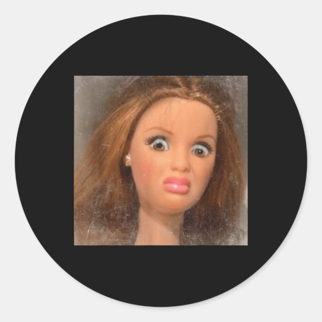 Funny Disgusting Doll Face Meme _1  Classic Round Sticker (Front)