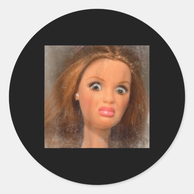 Funny Disgusting Doll Face Meme  Classic Round Sticker (Front)