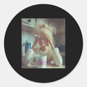 Funny Disgusting Doll Face Meme Smoking Sad Sarcas Classic Round Sticker