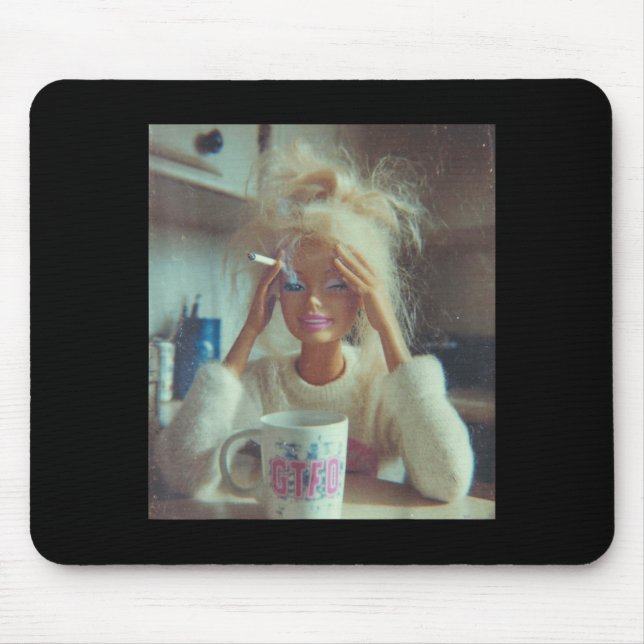 Funny Disgusting Doll Face Meme Smoking Sad Sarcas Mouse Mat (Front)