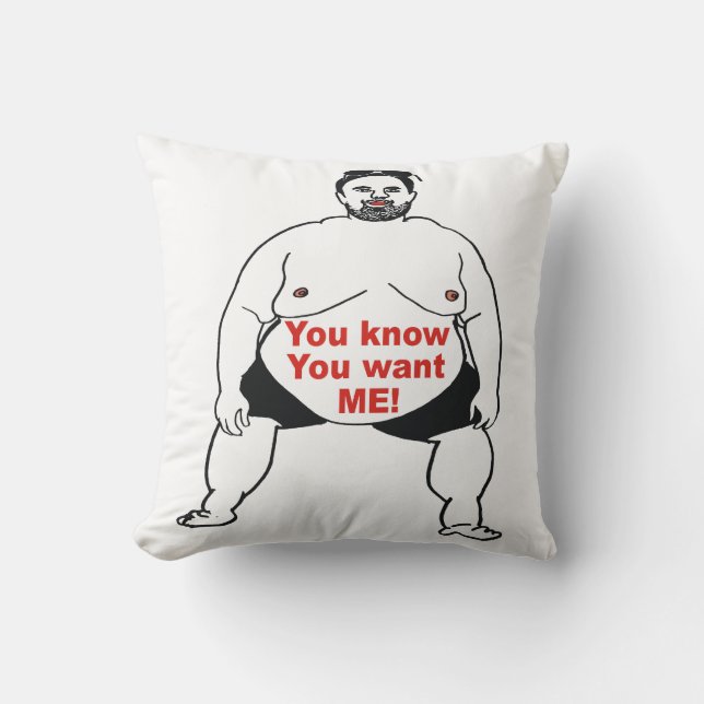 Funny Disgusting Obnoxious Fat Man Throw Pillow (Front)