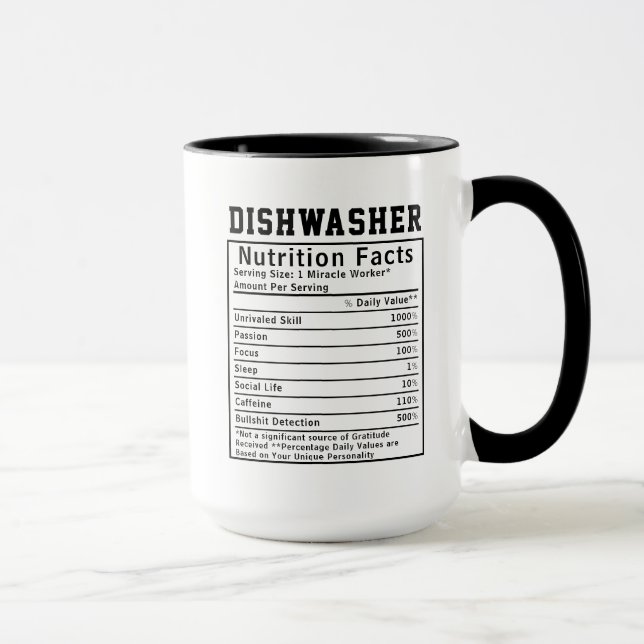 Funny Dishwasher Nutrition Facts kitchen Staff Mug (Right)