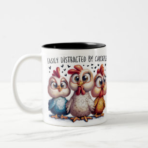 Funny Distracted By Chickens Two-Tone Coffee Mug