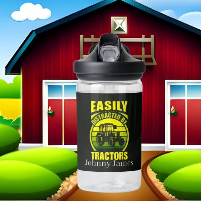 Funny distracted tractors add name water bottle (Creator Uploaded)