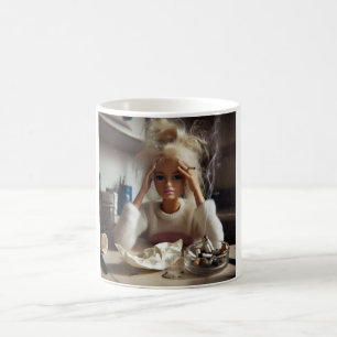 Funny Distressed Doll Face Meme Smoking Sarcastic Coffee Mug