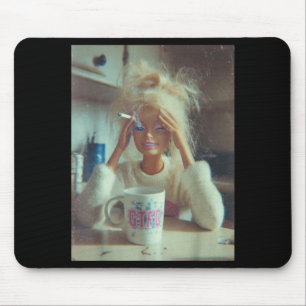 Funny Distressed Doll Face Meme Smoking Sarcastic Mouse Mat