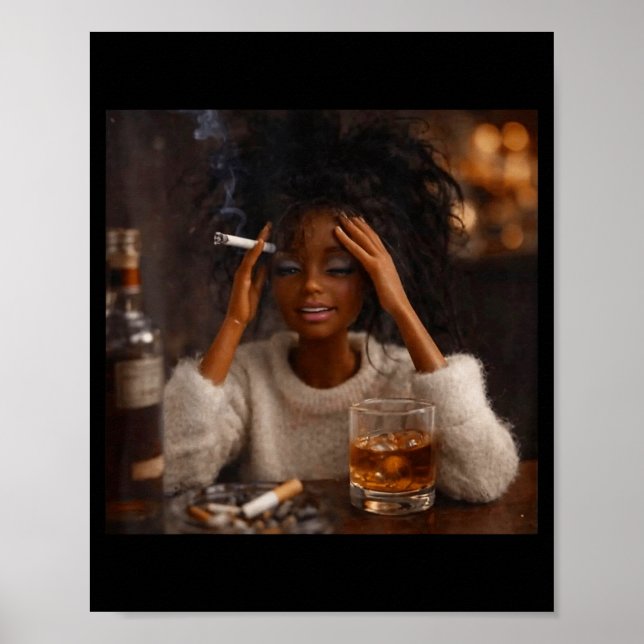 Funny Distressed Doll Face Meme Smoking Sarcastic Poster (Front)
