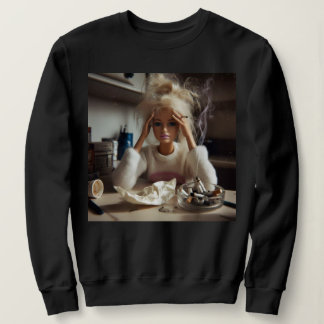 Funny Distressed Doll Face Meme Smoking Sarcastic  Sweatshirt