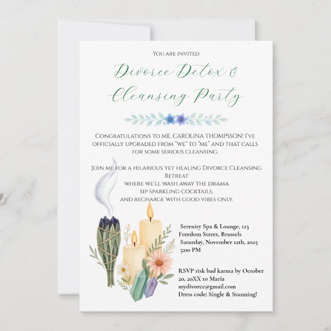 Funny Divorce Cleansing Party Spa & Detox Theme Invitation (Front)