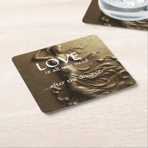 Funny Divorce Decor for Women Luxury Gold  Square Paper Coaster