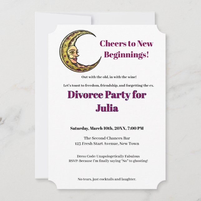 Funny Divorce Freedom Cheers to New Beginnings Invitation (Front)