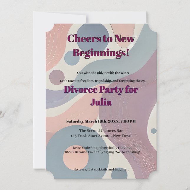Funny Divorce Freedom Cheers to New Beginnings Invitation (Front)