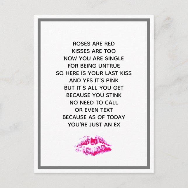 Funny Divorce Roses Are Red Poem Postcard (Front)